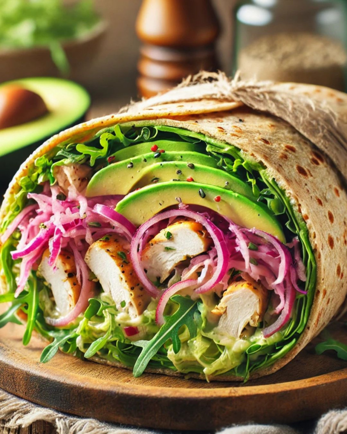 Kyslokapustový wrap s kuracím mäsom a avokádom